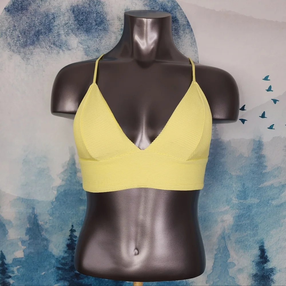 H&M Ribbed Yellow Triangle Bikini Top Size 10 - Picture 2 of 9